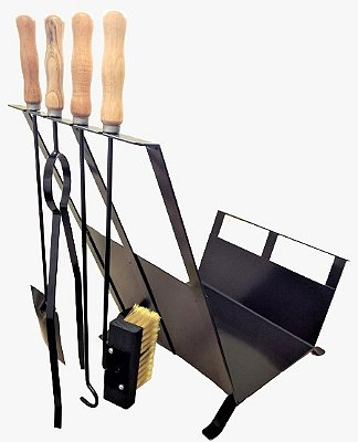 Suporte De Lenha Com Acessórios Para Limpeza