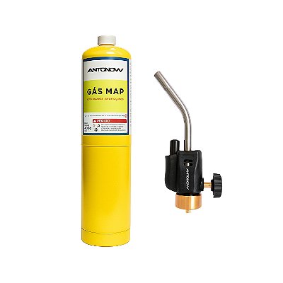 Kit Maçarico Manual de Acendimento Automático + Cilindro de Gás MAP 400g