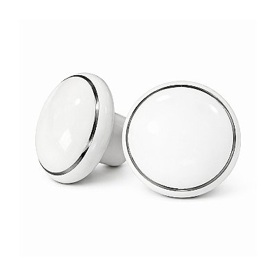Kit 10 Puxadores Cerâmicos — Porcelana — Branco — Filete Prata