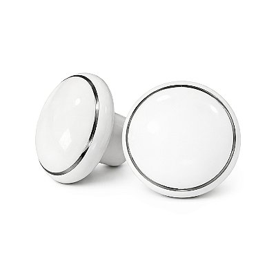 Kit 10 Puxadores Cerâmicos — Porcelana — Branco — Filete Prata