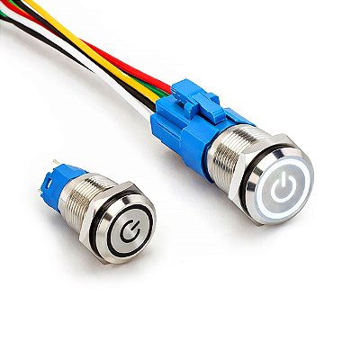 Botão Start Power 19 mm Inox — Com Trava e Soquete — Led Branco — 12V