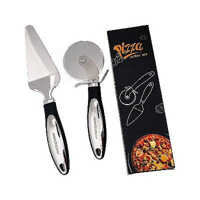 Kit Cortador e Espátula para Pizza — Cabo Emborrachado Aderente em Inox