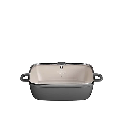 Panela Caçarola Quadrada — Cinza — 28 cm — Tampa de Vidro — Cook&Chef — Mimo Style