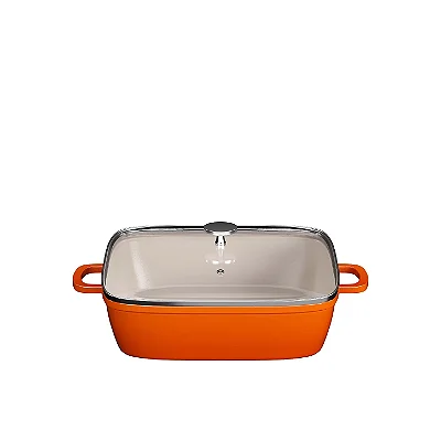 Panela Caçarola Quadrada — Laranja — 28 cm — Tampa de Vidro — Cook&Chef — Mimo Style