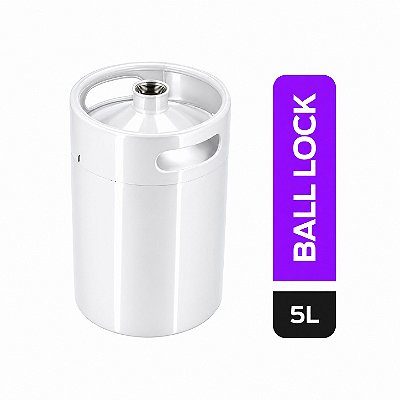 Barril 5 Litros — Com Tampa Simples — Mini Keg — Inox 304 — Passivado — Branco