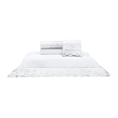 Jogo de Cama King Rendado 200 Fios Melody Renda Gerusa Branco - Buettner