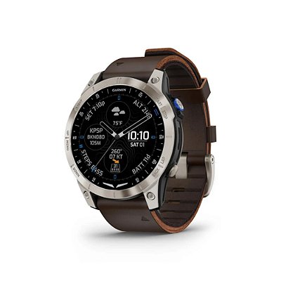 D2 Mach 1, Black, Brushed Ti w/ Leather Band, EMEA - GARMIN (P/N 010-02582-55)