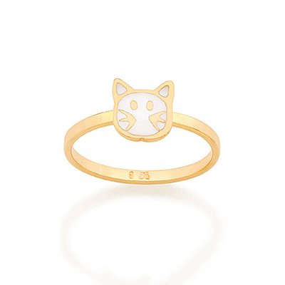 ANEL INFANTIL GATO BANHADO A OURO 18K COM APLICAÇÃO DE RESINA