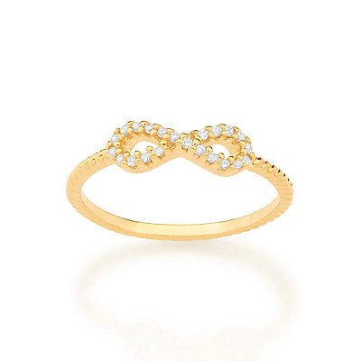 ANEL SKINNY RING INFINITO BANHADO A OURO 18K COM ZIRCÔNIAS