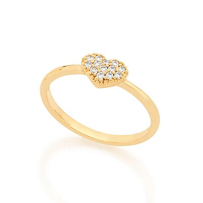 ANEL SKINNY RING BANHADO A OURO 18K COM CORAÇÃO E ZIRCÔNIAS