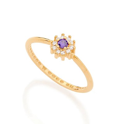 ANEL SKINNY RING BANHADA A OURO 18K COM ZIRCÔNIAS