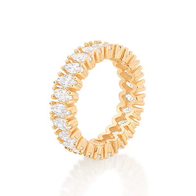 Anel aparador banhado a ouro 18k com zircônias