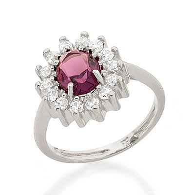 Anel banhado a rhodium com cristal e zircônias