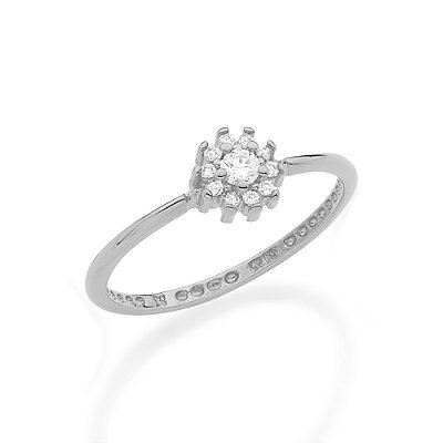 Anel banhado a rhodium com zircônias