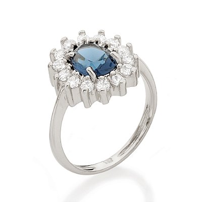 Anel banhado a rhodium com cristal e zircônias