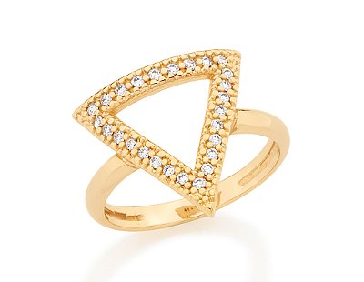 Anel triângulo vazado banhada ouro 18k