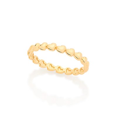 Anel skinny ring corações banhado a ouro 18k