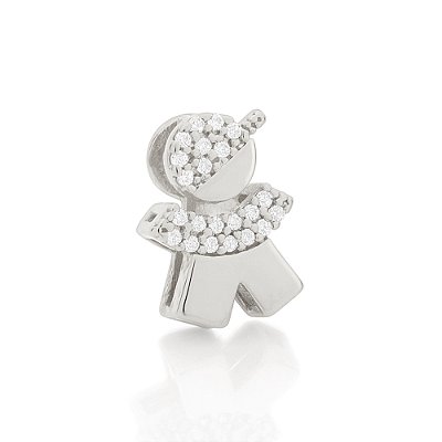 Pingente banhado a rhodium no formato de menino com zircônias