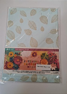 Papel A4 Relux Decor Agua Marinha Folhas dourado 180g c/ 10 fls