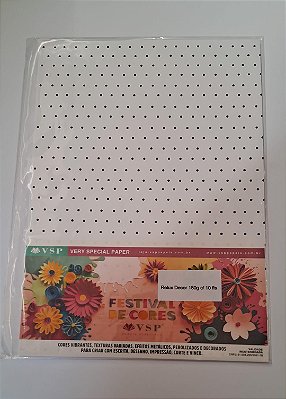 Papel A4 Relux Decor Perola Branca Bolinha Preta 180g c/ 10 fls