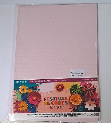 PAPEL A4 210X297 DECOR COLOR PLUS ROSA BOLINHA INCOLOR 180G C/ 10 FLS