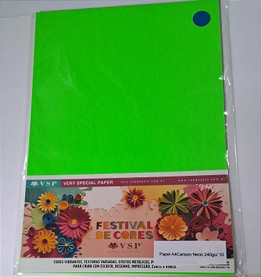 PAPEL A4 210X297 CANSON NEON VERDE 240G C/ 10 FLS