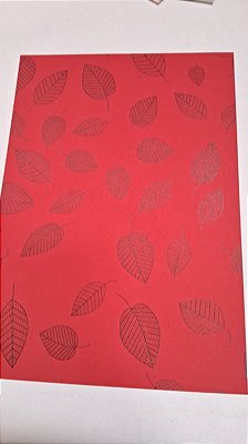 PAPEL A4 210X297 DECOR VERMELHO FOLHA PRETO 180G C/ 10 UN