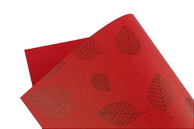 Papel Decor Folhas Vermelho - Preto 30,5x30,5cm com 5 unidades