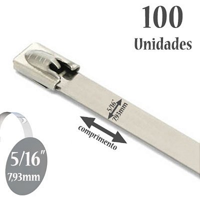 Abraçadeira Auto travante Aço Inox 316, Largura: 5/16'' (7,93mm) - 100 unidades sem revestimento