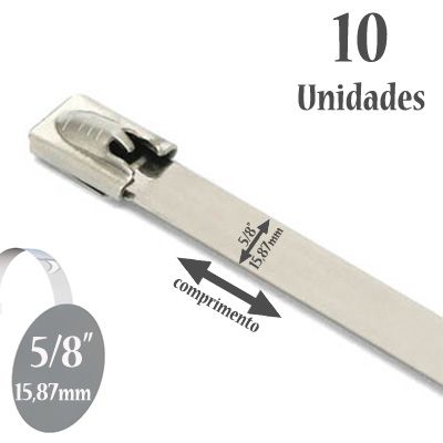 Abraçadeira Auto travante de Aço Inox 316, Sem Revestimento, Largura: 5/8'' (15,87mm), 10 Unidades