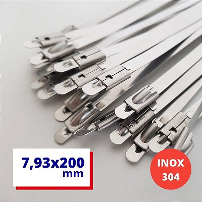 Abraçadeiras Zip Tie 7,93 x 0,25 x 200mm - Enforca Gato Largura: 5/16" Aço Inox 304