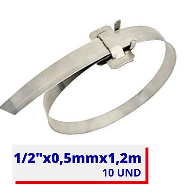 Cinta Regulável para Poste (CRP) Aço Inox 304 1/2" (12,7mm) x 0,5mm x 1,2m