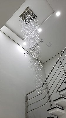 Lustre 70x70cm com 256 esferas de cristal legítimo k9 3 a 4 metros