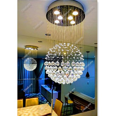 Lustre de cristal 40cm x 70cm altura globo embutir e sobrepor