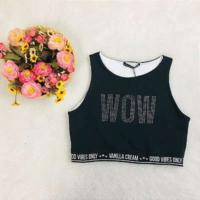 Top Infantil Preto com Aplicação de Pedrinha da Vanilla Cream