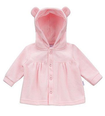 Casaco de Bebê Rosa em Soft com Capuz de Orelhinha da Piu Piu