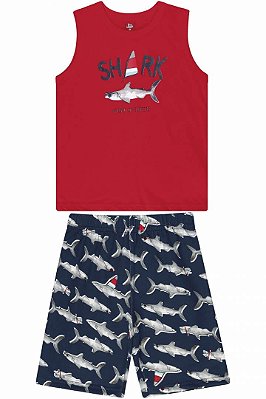 Conjunto Infantil Camiseta Regata Bermuda de Malha Estampada