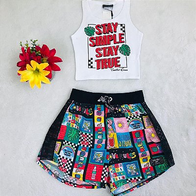 Conjunto Juvenil Shorts Multicolorido em Tactel da Vanilla Cream