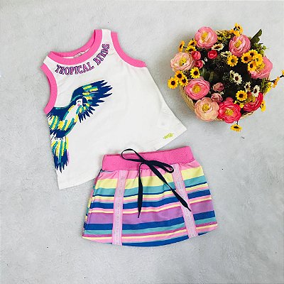 Conjunto Infantil Feminino Tropical c/Saia da Mon Sucré