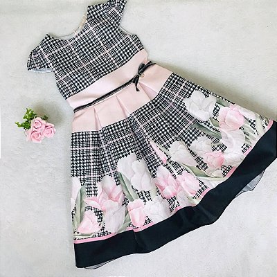 Vestido de Festa Infantil Preto e Rosa Floral da Petit Cherie
