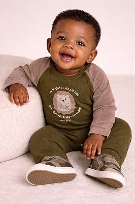 Macacão de Bebê Longo Verde Militar da Nini Bambini