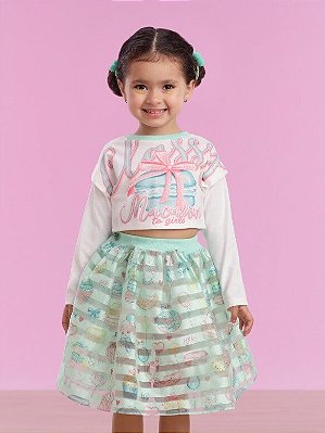 Conjunto Infantil Saia Midi e Cropped da Mon Sucré