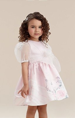 Vestido Infantil de Festa com Bolero Floral Rosa Petit Cherie