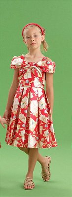 Vestido Infantil de Festa Vermelho Estampado da Petit Cherie