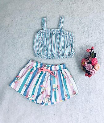 Conjunto Infantil Feminino de Shorts Colorido da Mon Sucré
