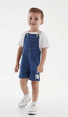 Jardineira Infantil Masculino Moletom Jeans da Up Baby