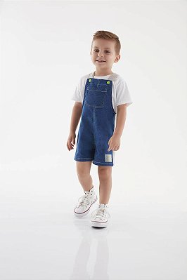 Jardineira de Infantil Masculino Moletom Jeans da Up Baby