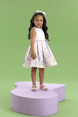 Vestido Infantil de Festa Floral Rosa e Lilás Petit Cherie