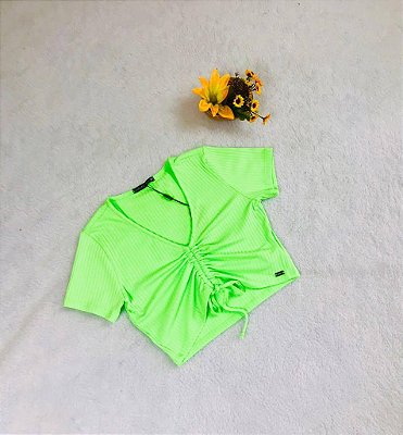 Blusa Juvenil Cropped Laço Neon Vanilla Cream
