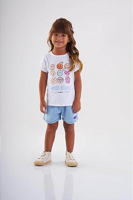 Blusa Infantil Branca com Emoji com Brilho da Up Baby